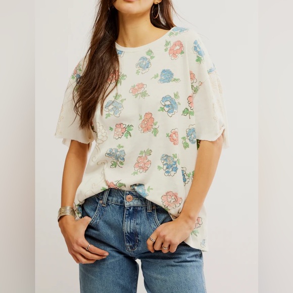 🌻🆕FREE PEOPLE We The Free Nina Boheme Printed Tee-Ivory Combo-SIZE Small - Picture 6 of 10